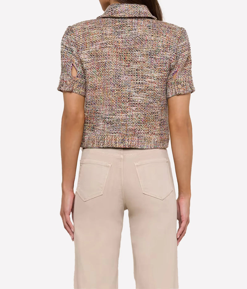 Chita Crop Short Sleeve Jacket in Rainbow Tweed