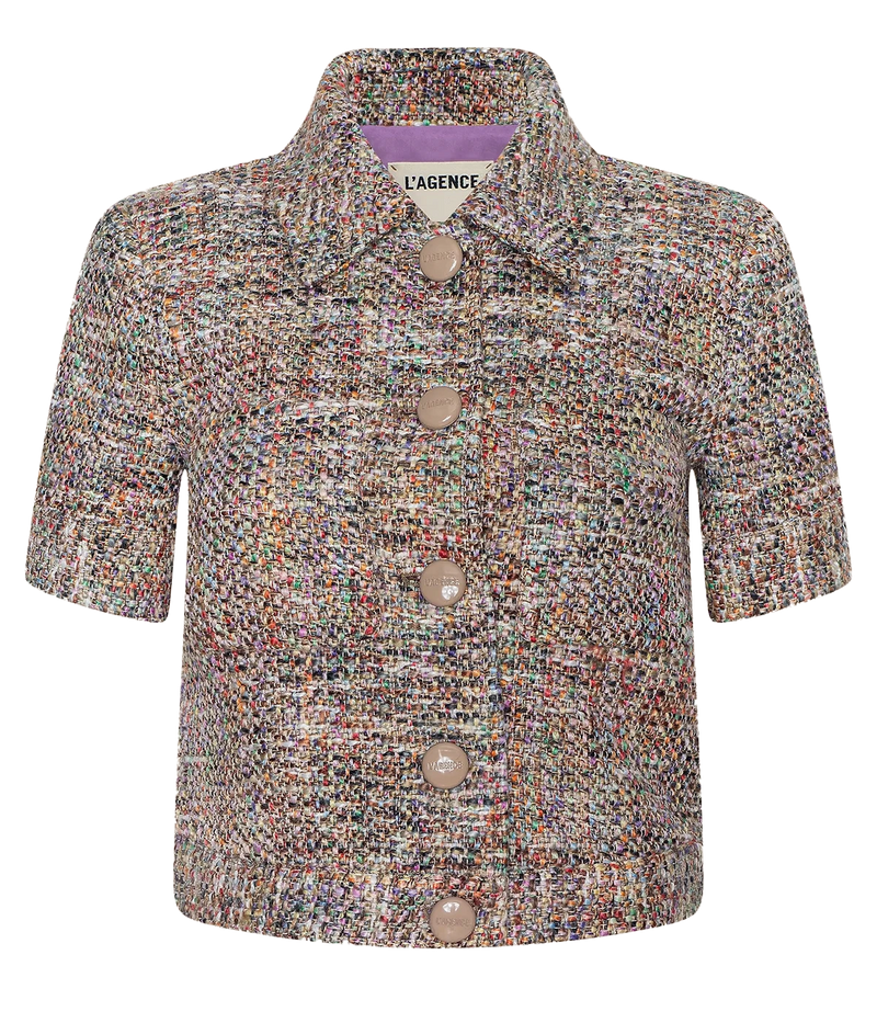 Chita Crop Short Sleeve Jacket in Rainbow Tweed