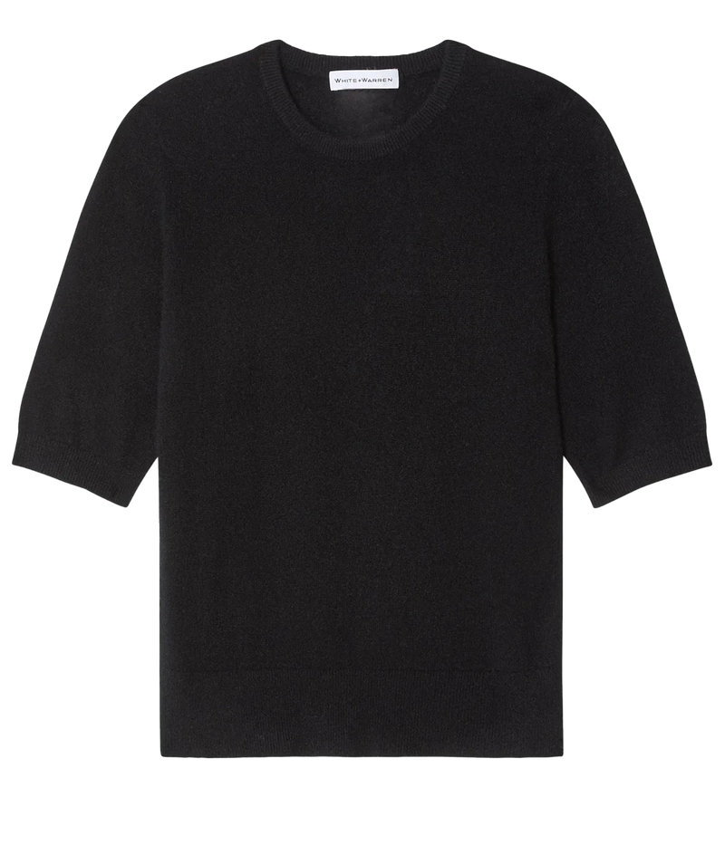 Cashmere Elbow Sleeve Tee in Black