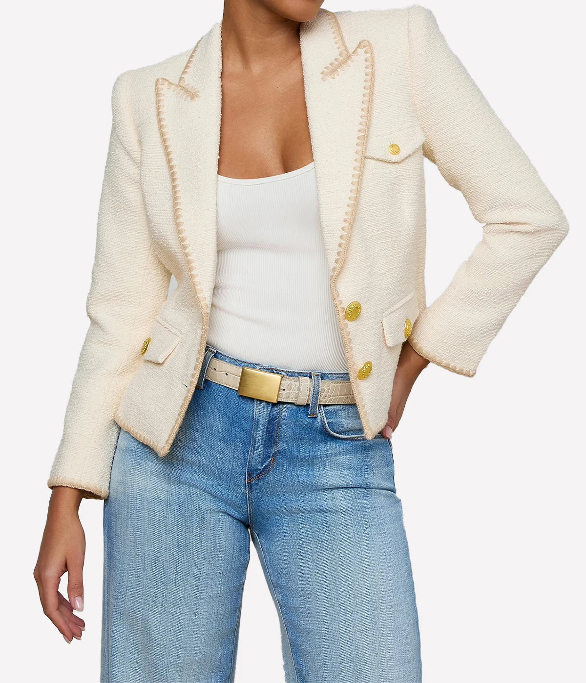 Wylla Short Structured Blazer In Ecru Biscuit