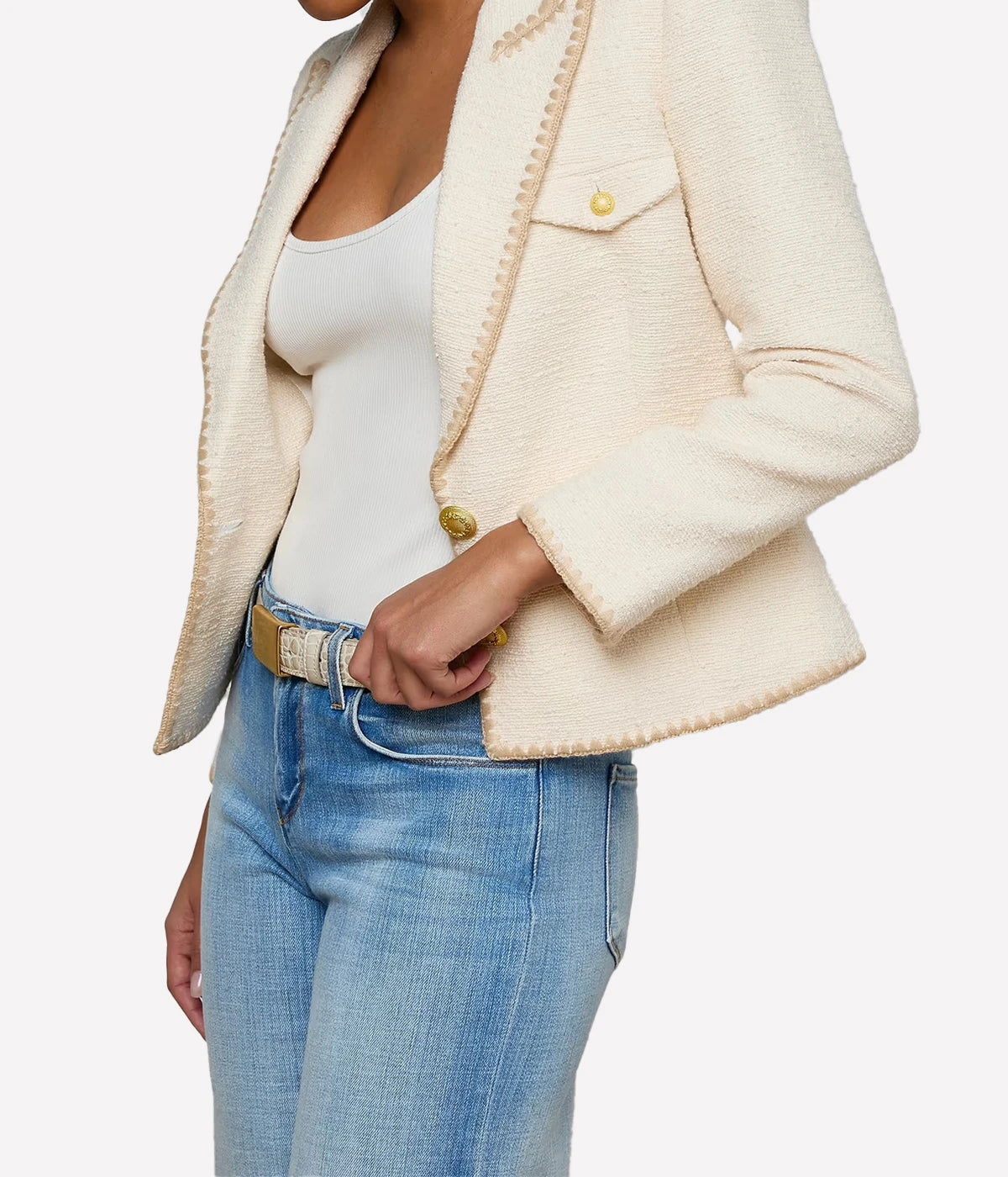 Wylla Short Structured Blazer In Ecru Biscuit