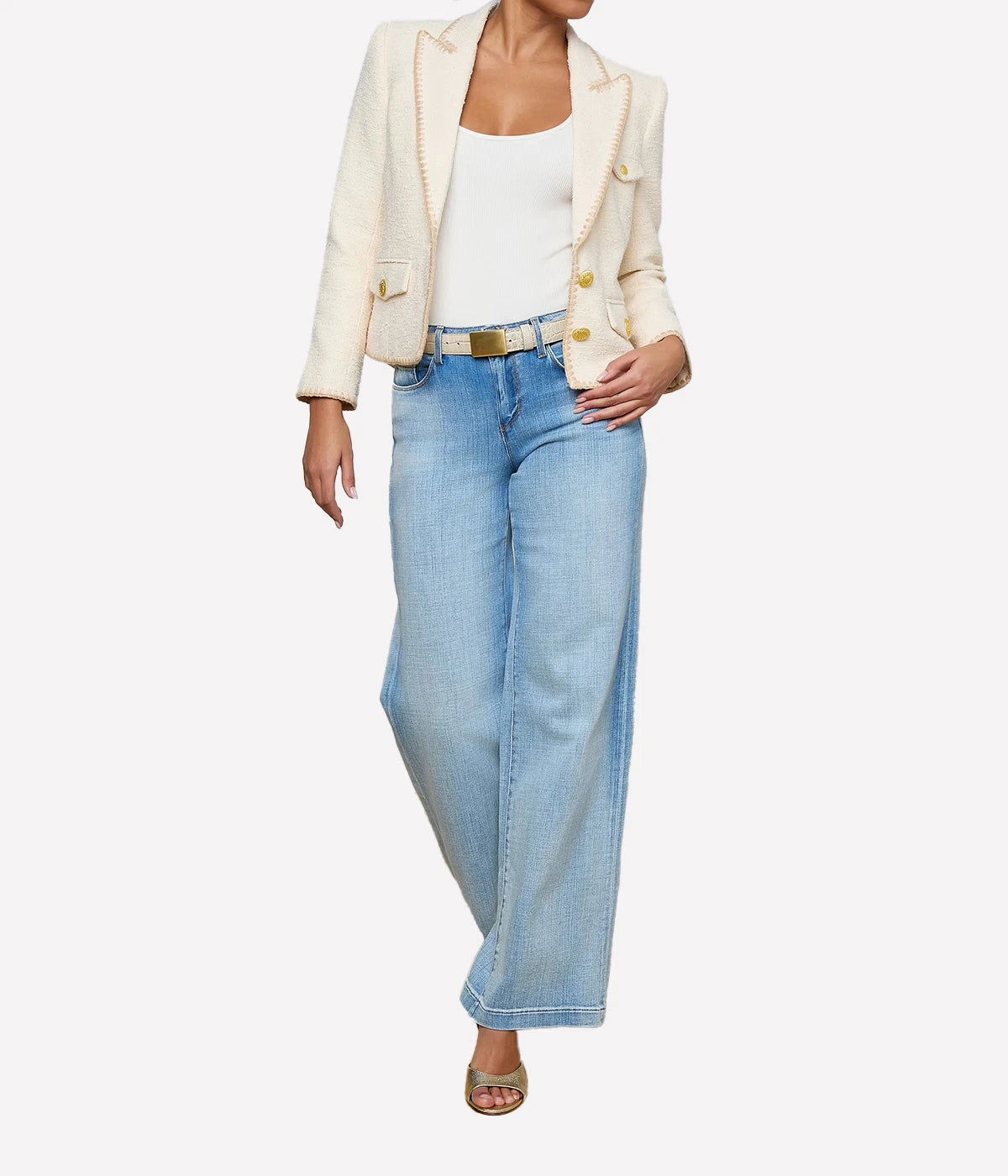 Wylla Short Structured Blazer In Ecru Biscuit