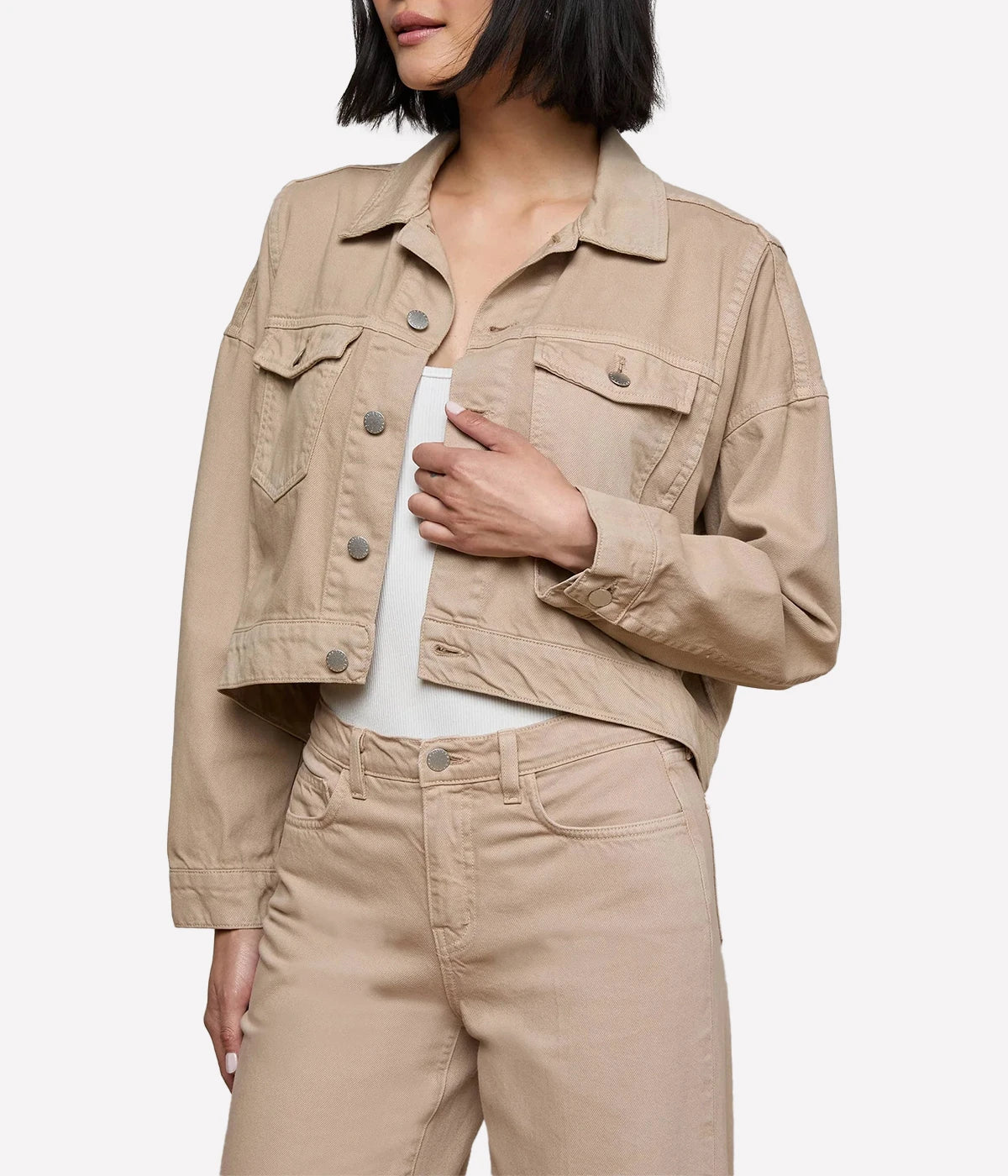Vianney Hi-Lo Crop Jacket in Pale Khaki