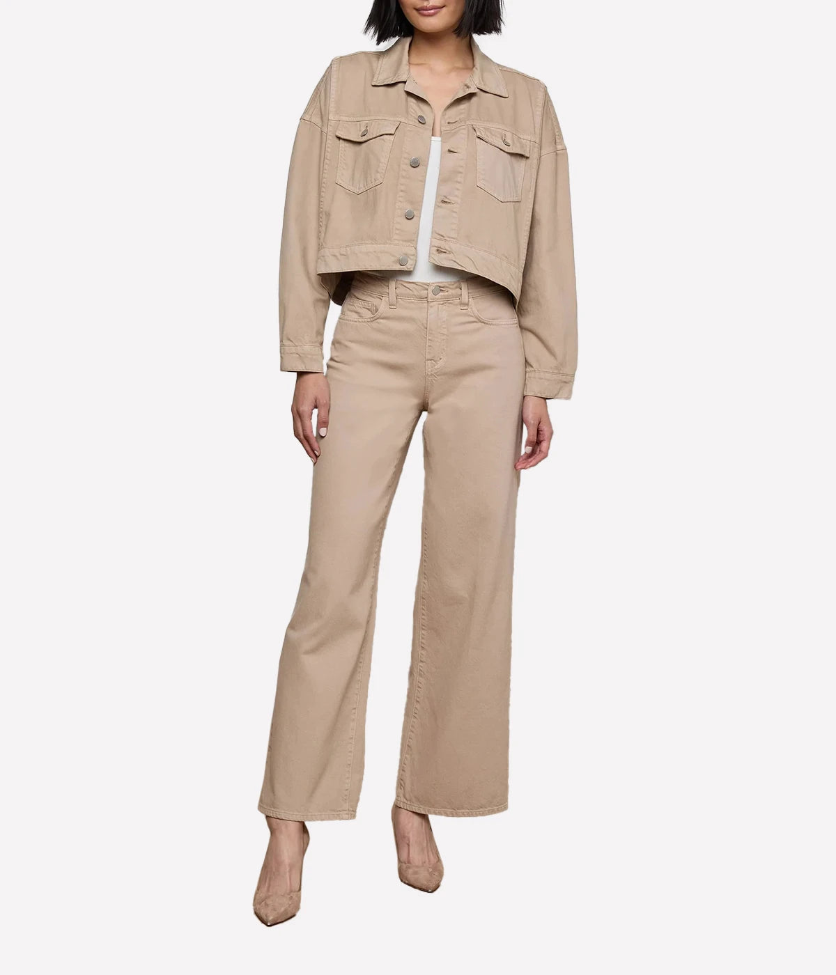 Vianney Hi-Lo Crop Jacket in Pale Khaki