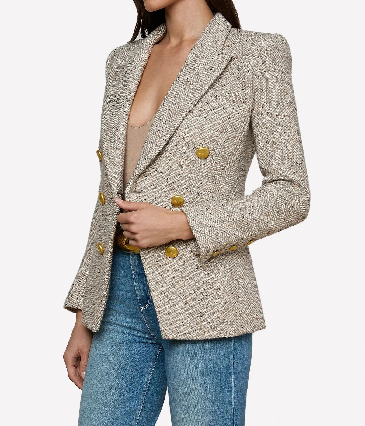 Kyomi Double Breasted Blazer In Neutral Multi Tweed