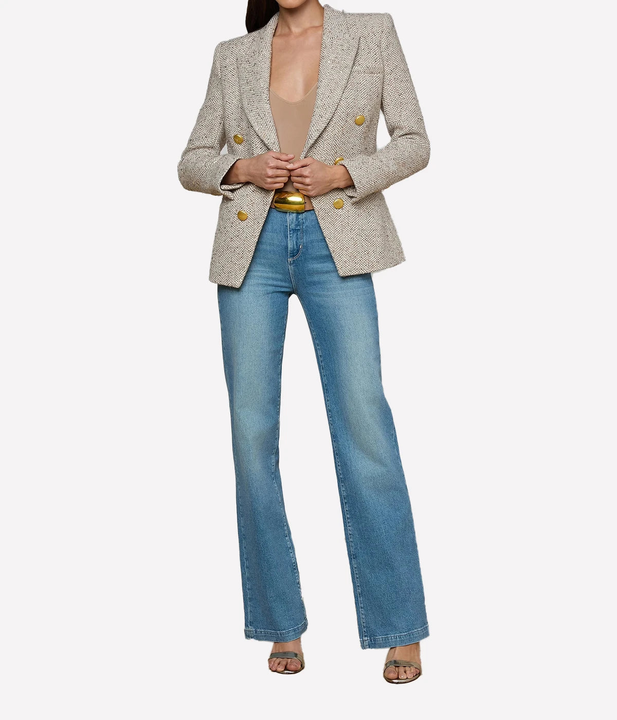 Kyomi Double Breasted Blazer In Neutral Multi Tweed