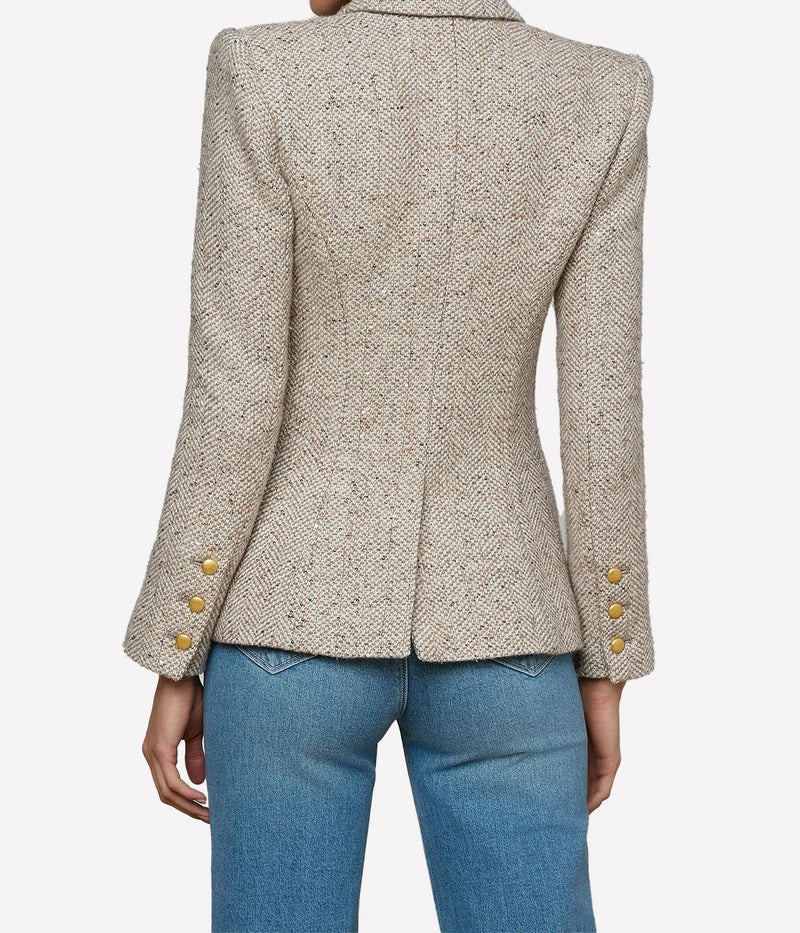 Kyomi Double Breasted Blazer In Neutral Multi Tweed