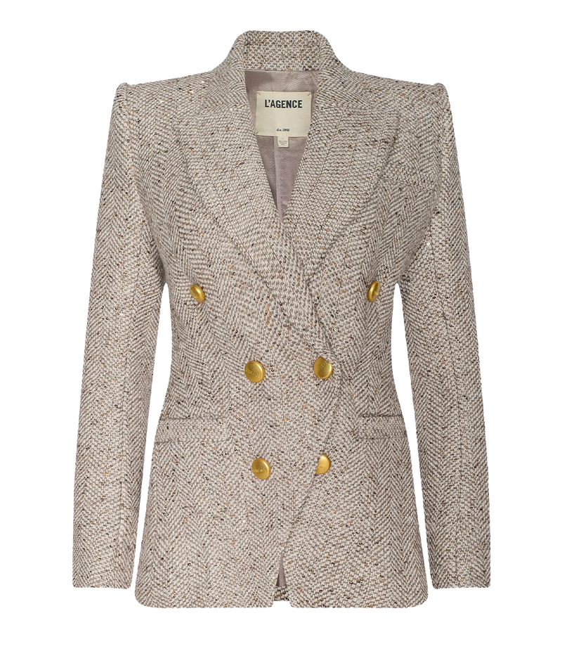Kyomi Double Breasted Blazer In Neutral Multi Tweed