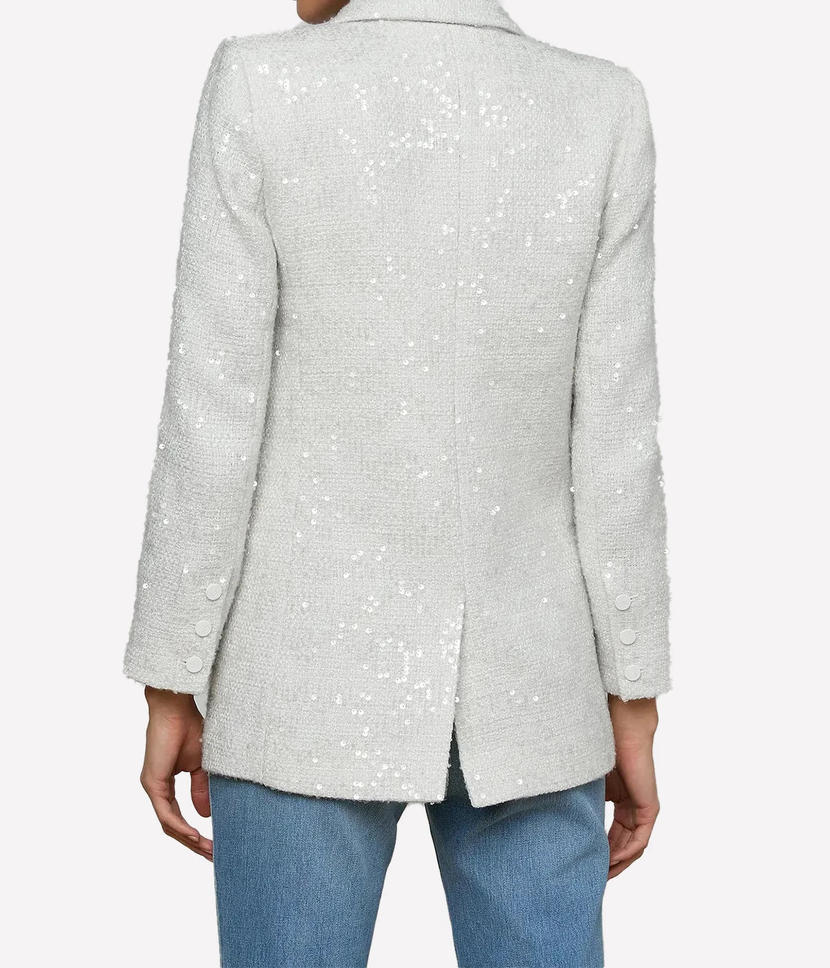 Cambrie Oversized Blazer in White Tweed & Clear Sequin