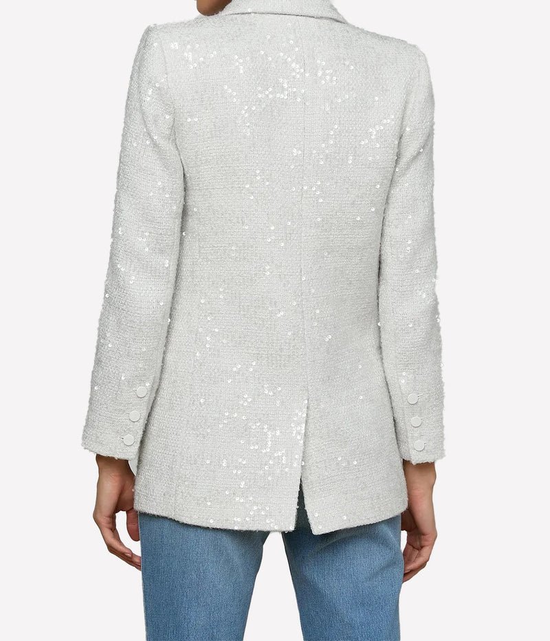 Cambrie Oversized Blazer in White Tweed & Clear Sequin