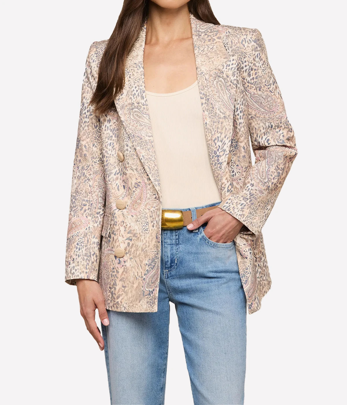 Cambrie Oversized Blazer In Tan Valencia Leopard