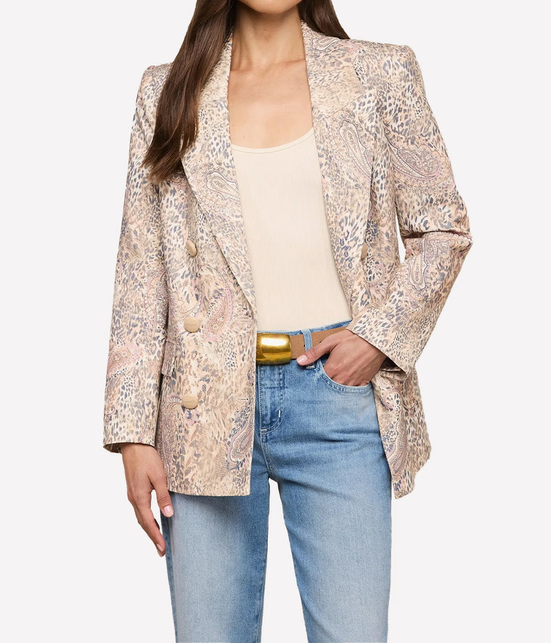 Cambrie Oversized Blazer In Tan Valencia Leopard