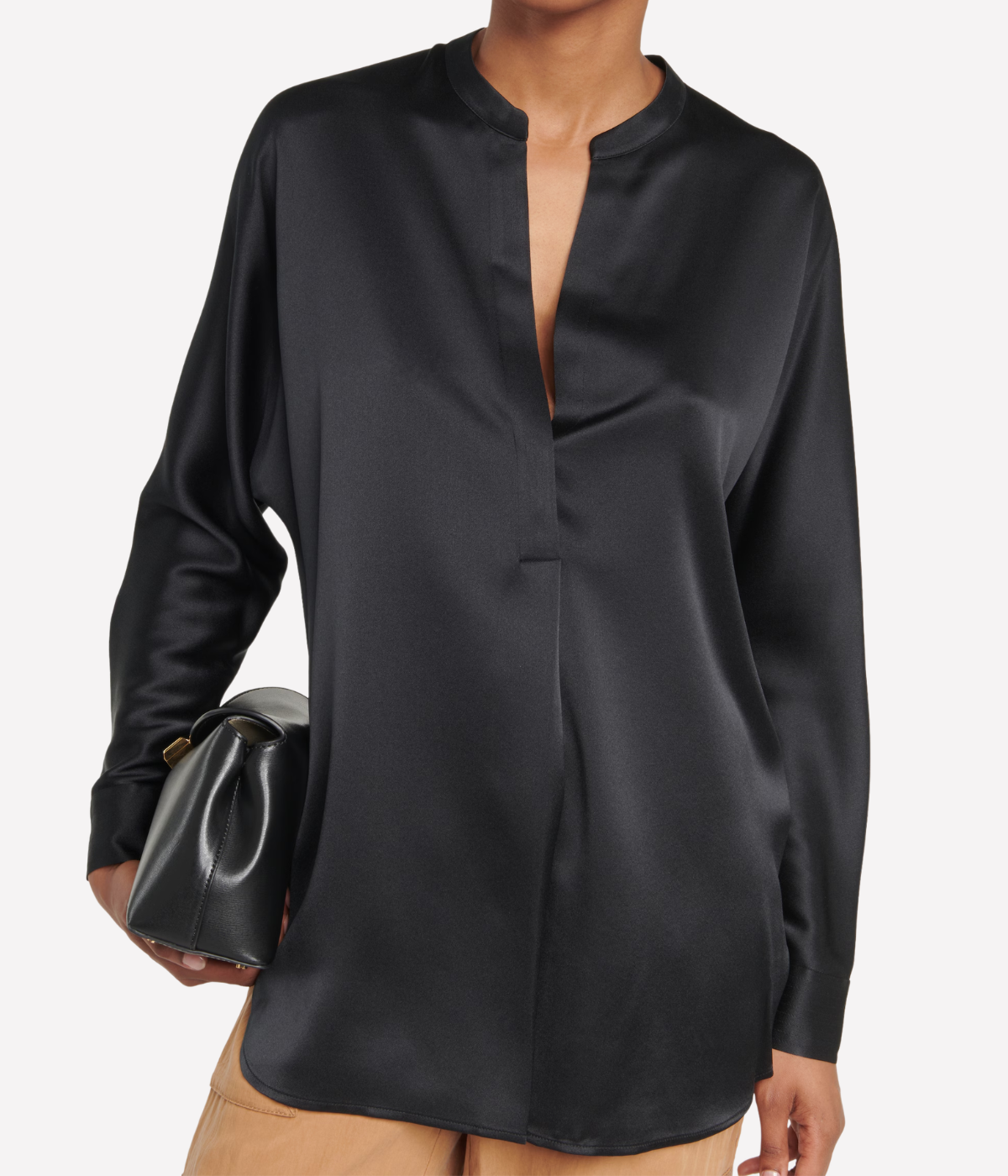 Band Collar Blouse in Black