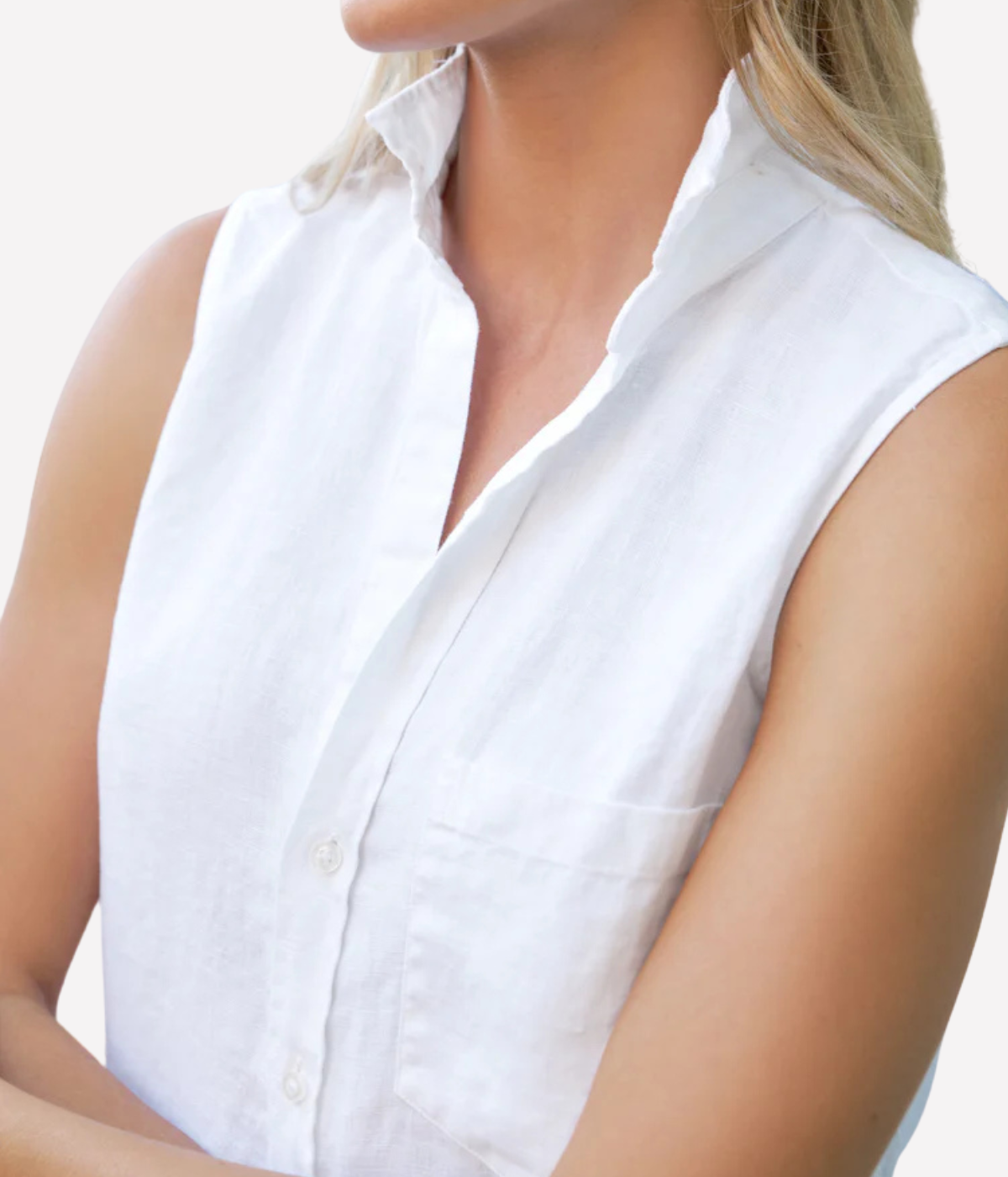 Finley Linen Sleeveless Button Up In White