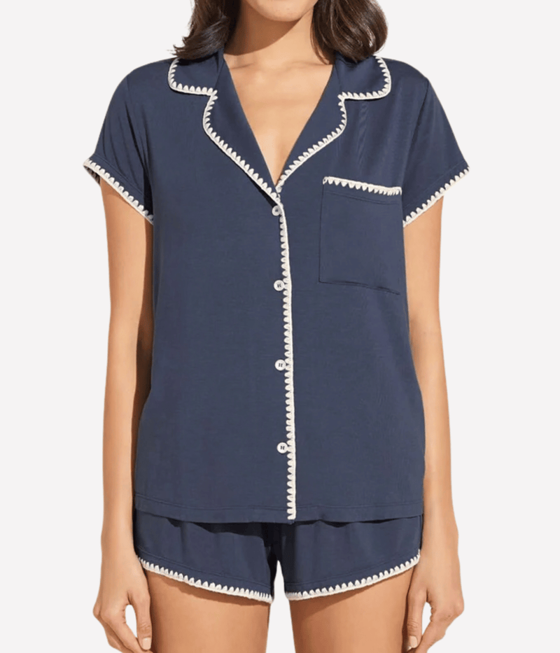 Frida Short Sleeve PJ Set In Navy Ivory