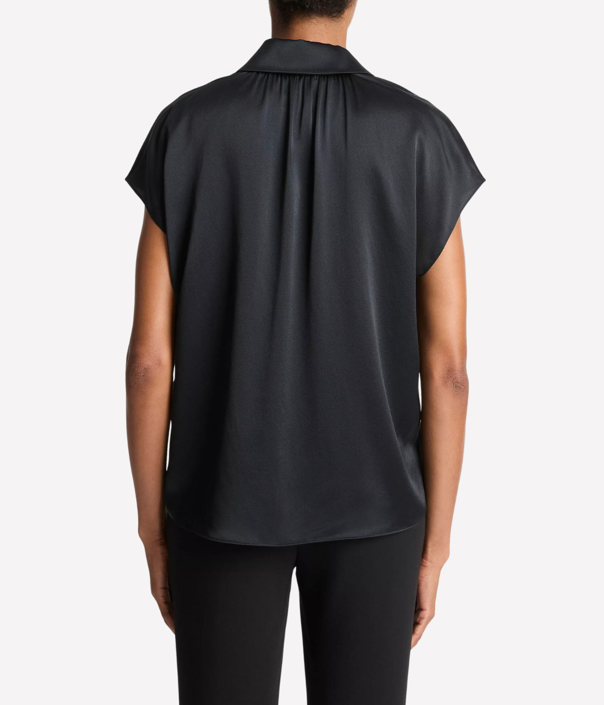 Cap Sleeve Ruched Back Blouse in Black