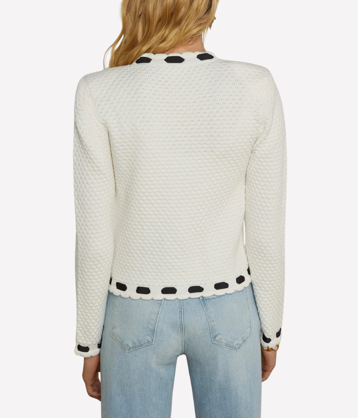 Astor Contrast Trim Cardigan in Ivory Black