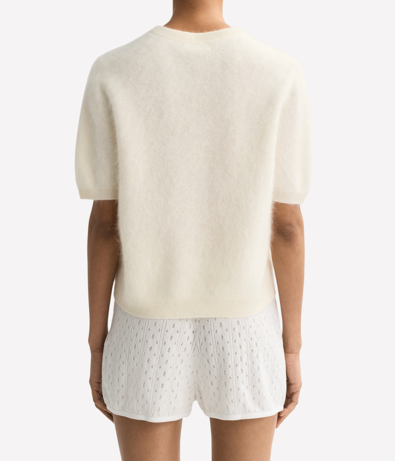 Soft Goat Brushed Short Sleeve in Feather White – Back View