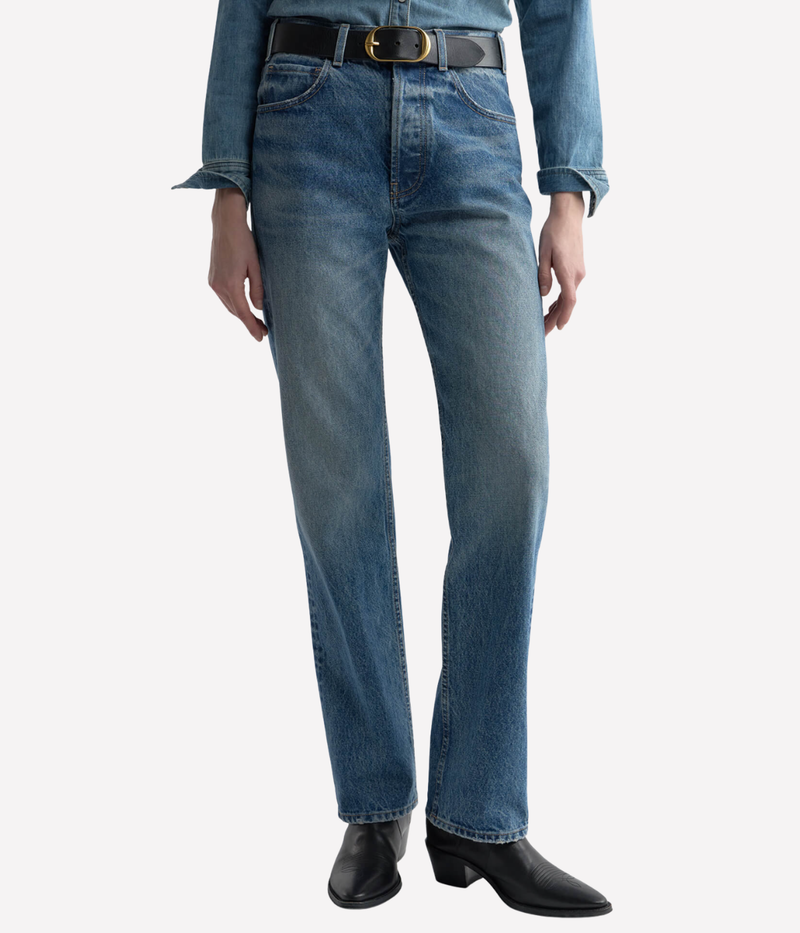 Nili Lotan Briana Jean in Rosebowl Wash lower body front view showing relaxed fit and mid-rise denim silhouette
