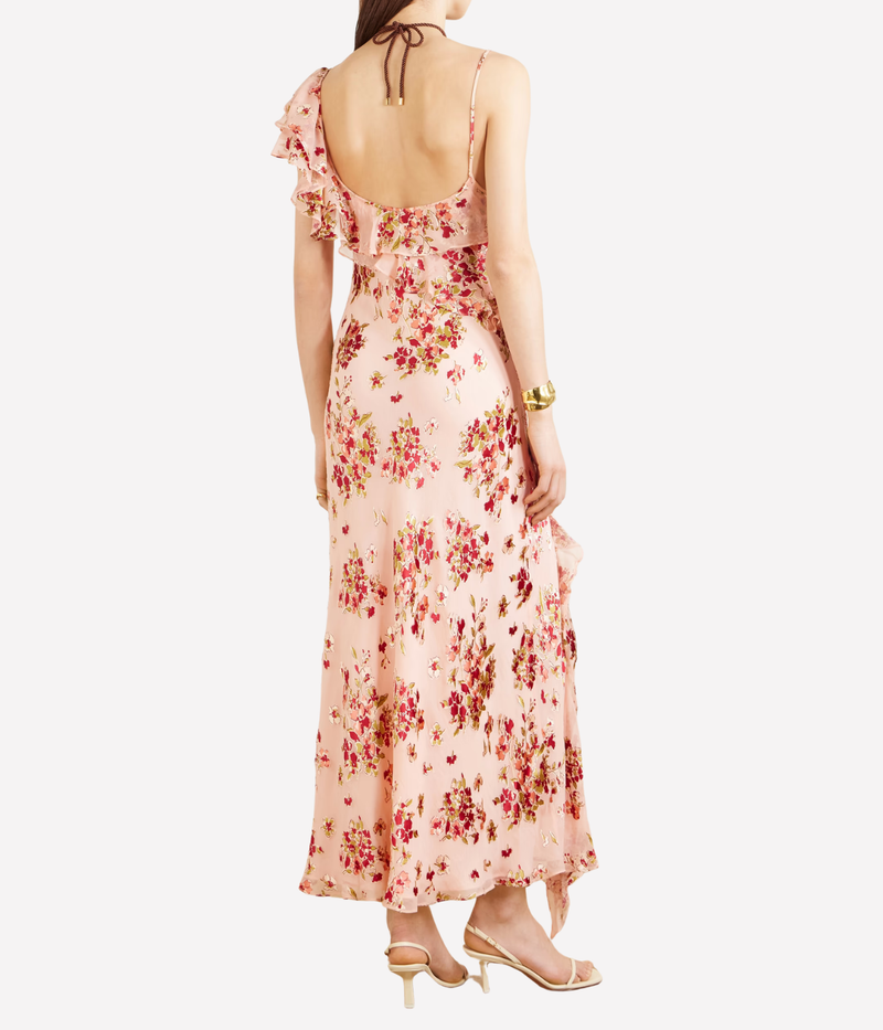 Ester Dress in Bouquet Devore Pink