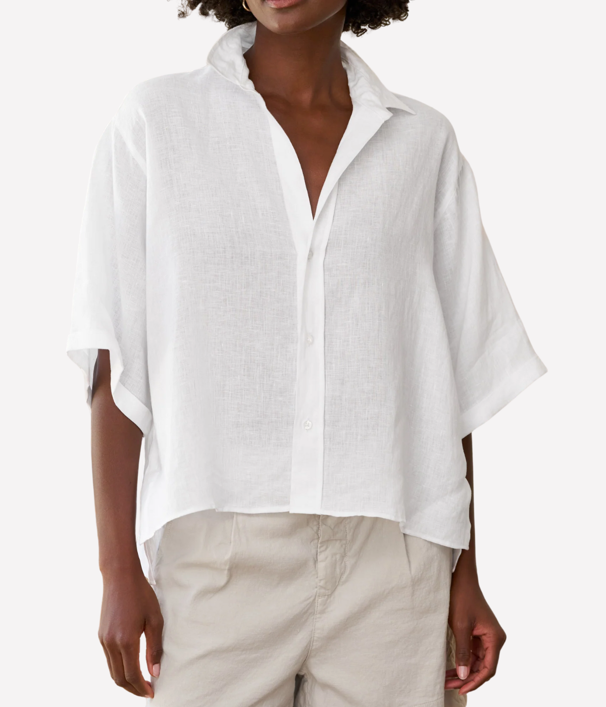 Rosie Short Sleeve Shirt in White Performance Linen