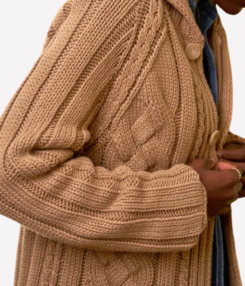 Mini Cotswolds Cable Cardigan in Camel