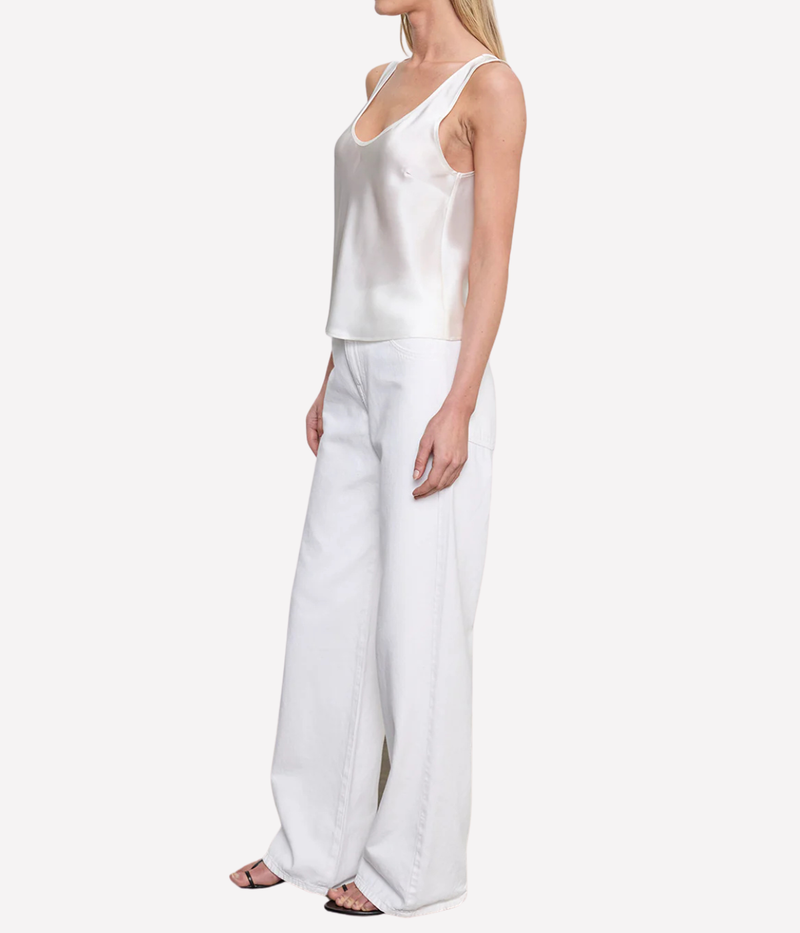 Silk Satin U Tank in Off White