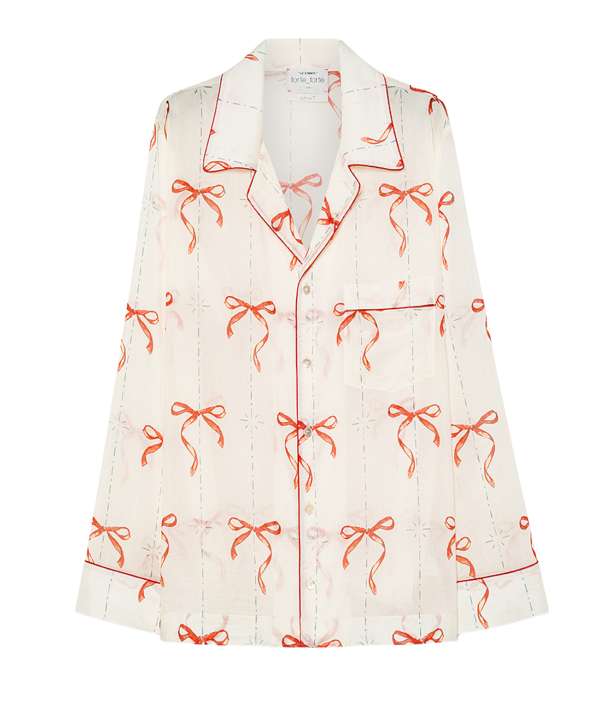 "le Noeud D'argent" Print Voile Pajama Shirt in Rouge