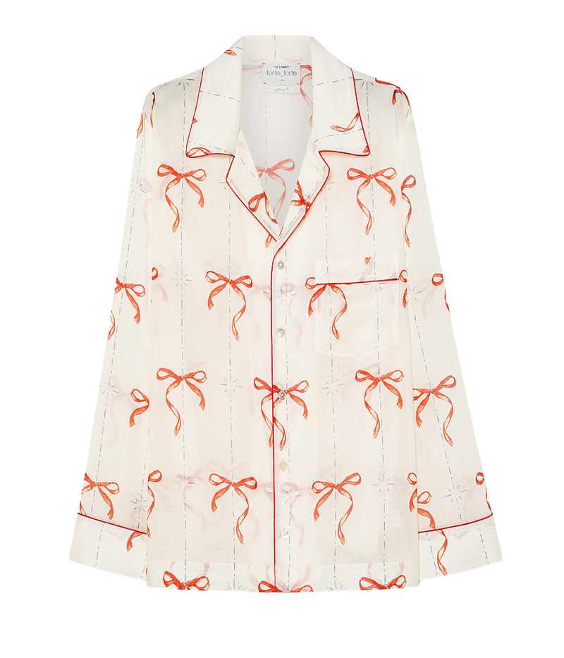 "le Noeud D'argent" Print Voile Pajama Shirt in Rouge