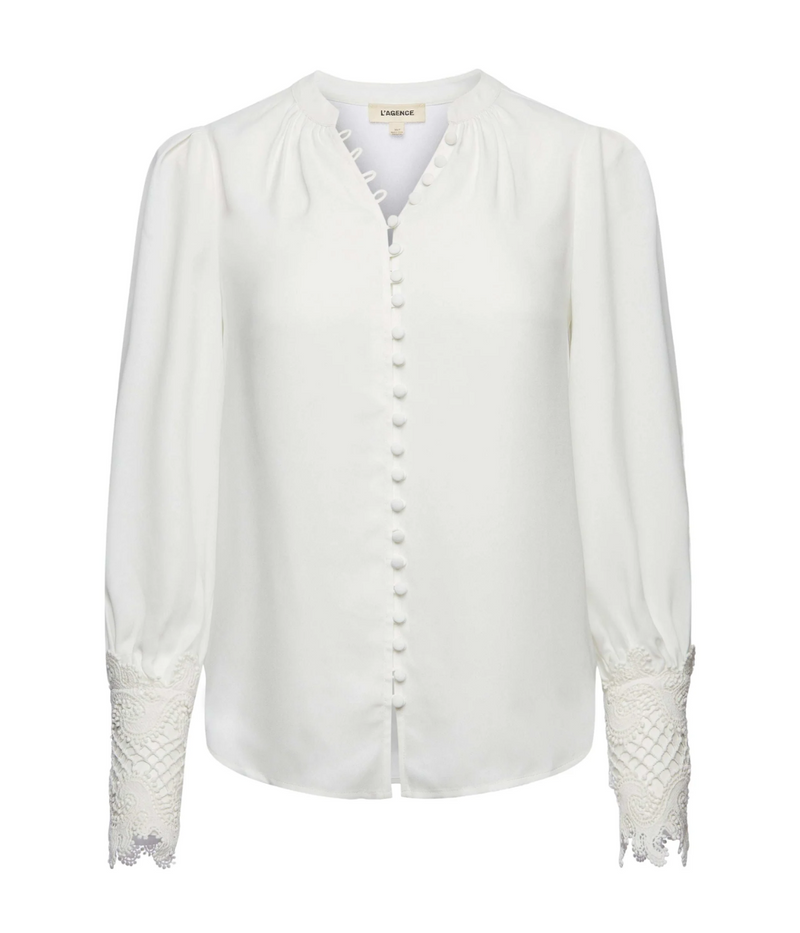 Ava Lace Cuff Blouse in IVORY
