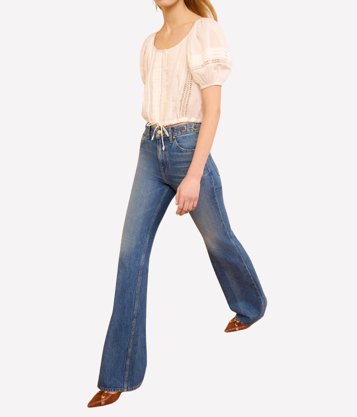 Clara Short Sleeve Cotton Top In Pristine