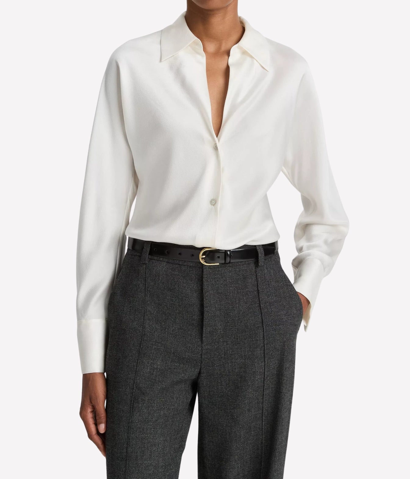 Bias Long Sleeve Blouse in Off White