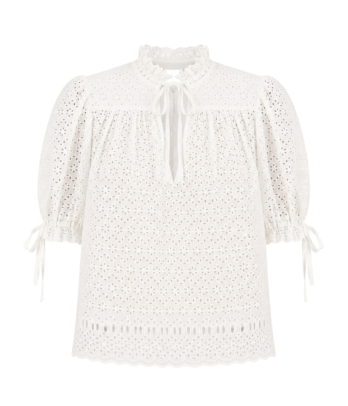 Alouette Short Sleeve Cotton Top In Pristine