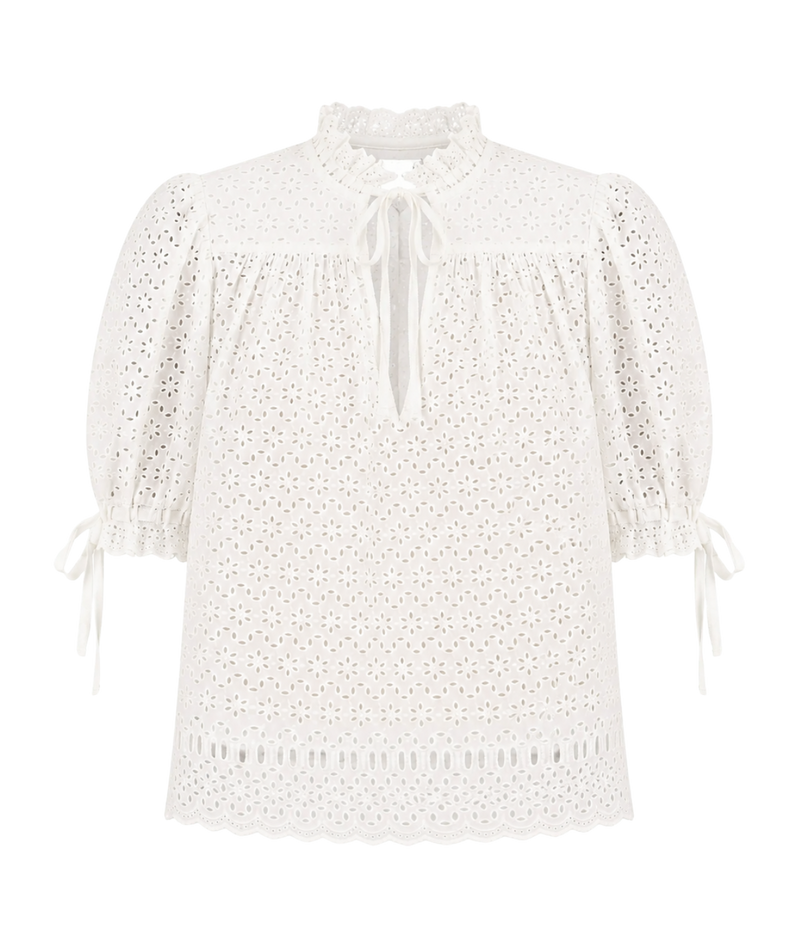 Alouette Short Sleeve Cotton Top In Pristine