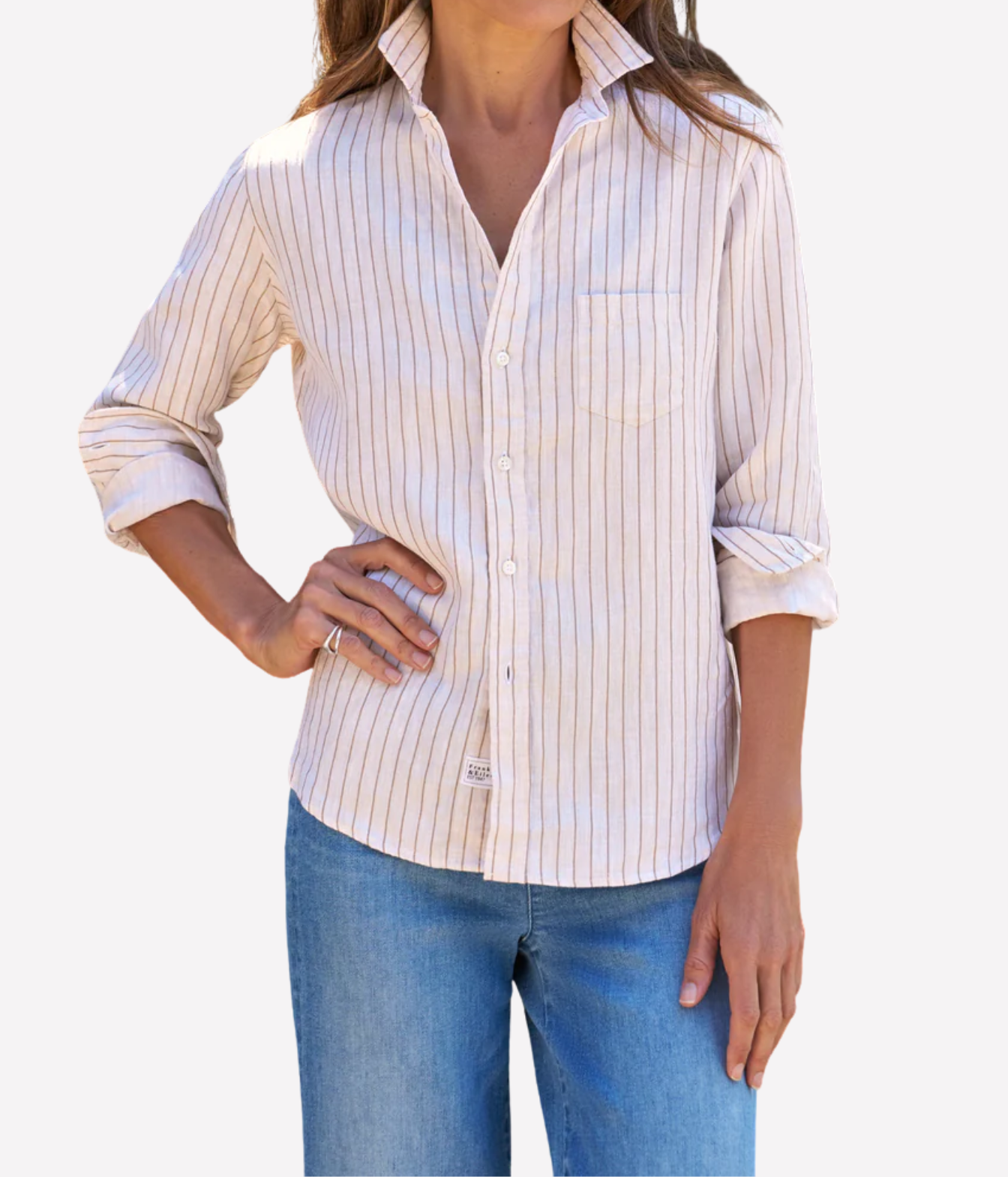 Eileen Woven Button Up Shirt in Brown Glitter Stripe