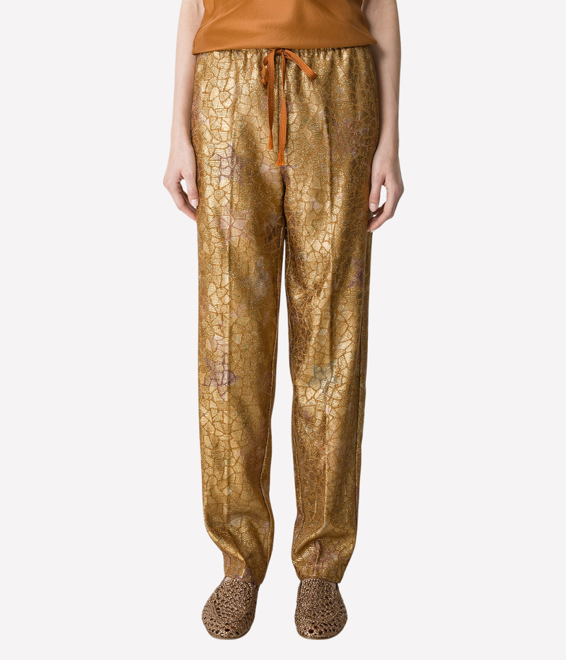 "les Folies" Chine' Lurex Jacquard Pants in GOLD