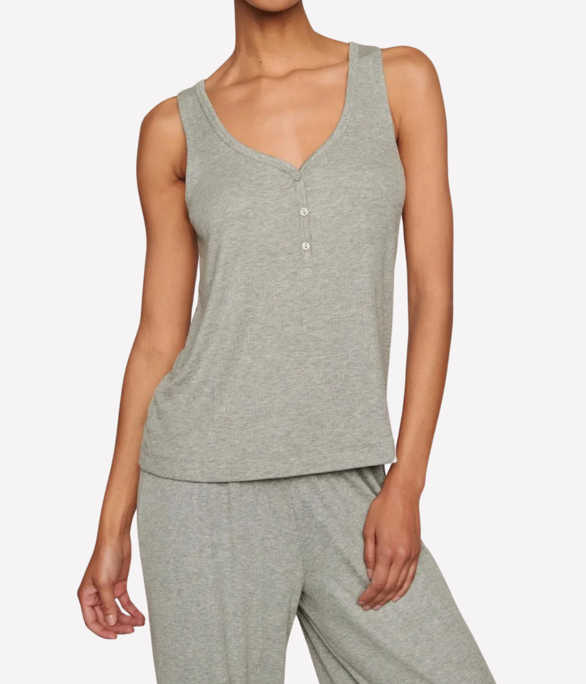 Dream Rib V Neck Tank In Dark Heather Grey