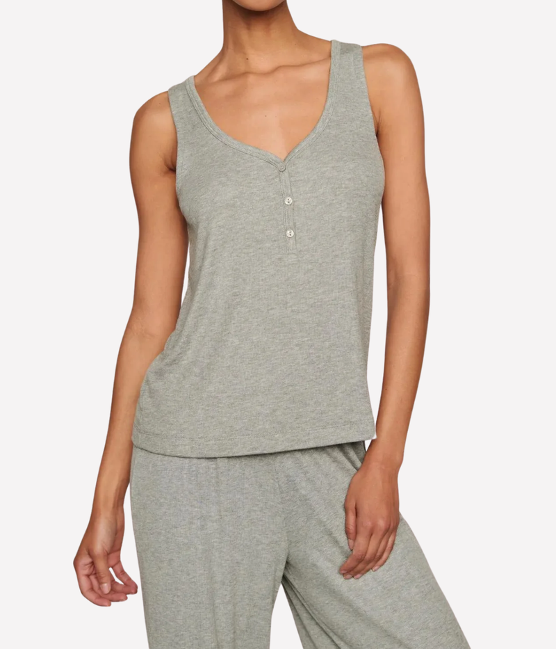 Dream Rib V Neck Tank In Dark Heather Grey