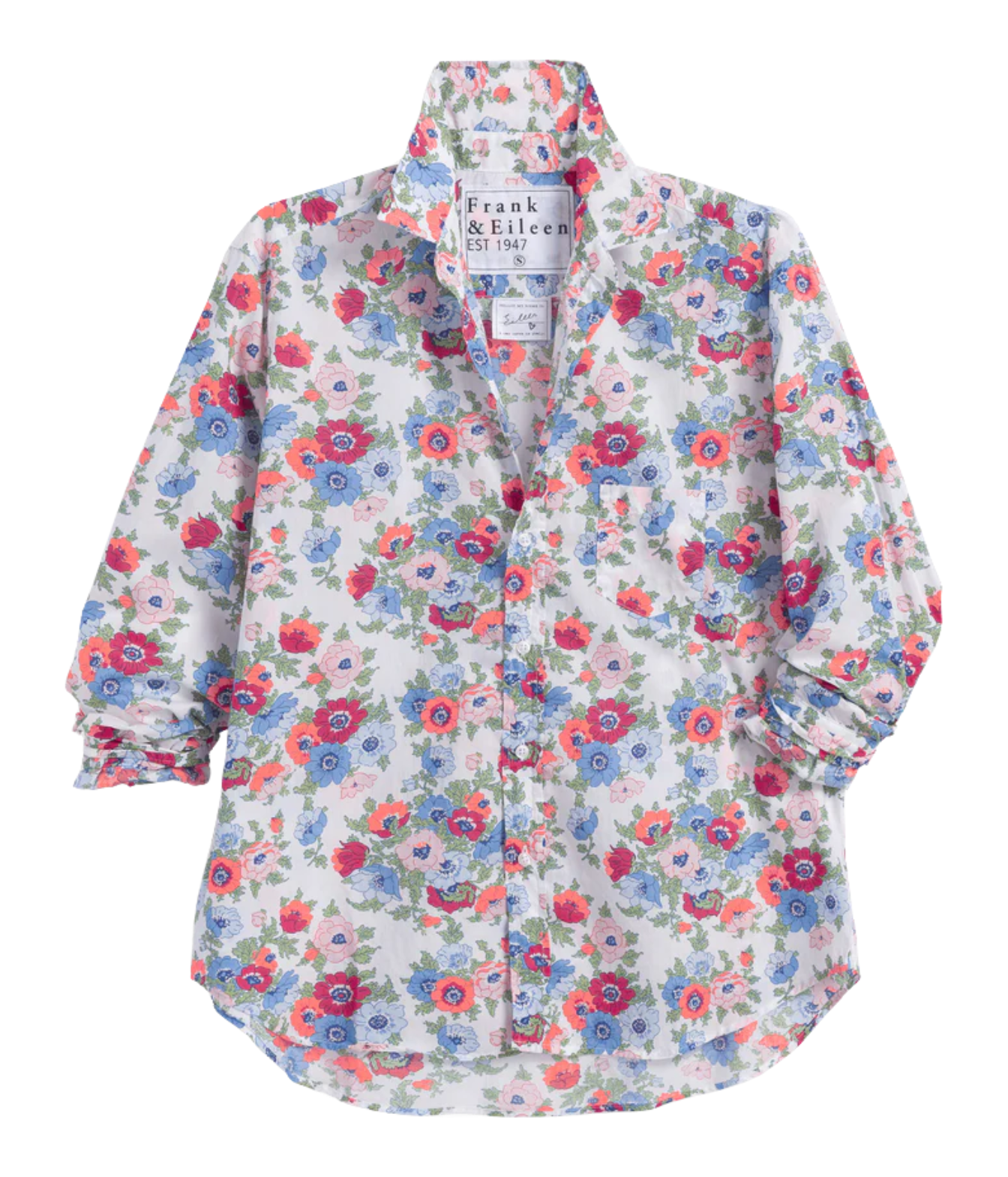 Eileen Woven Button Up Shirt In Pink Red Blue Flowers
