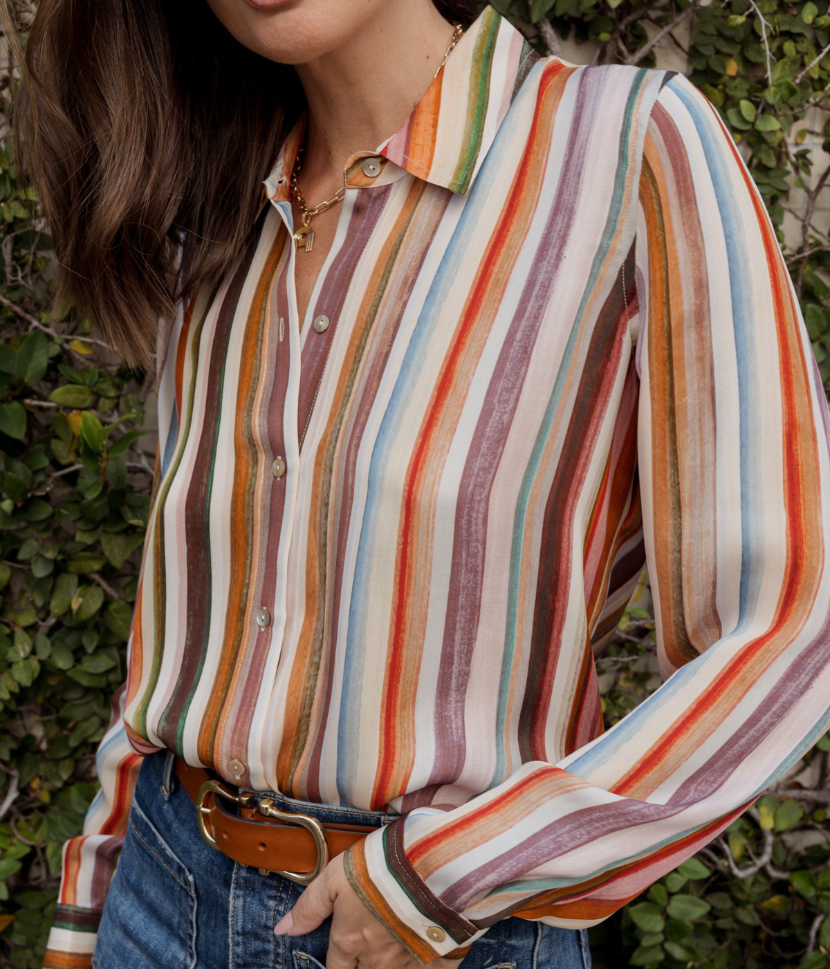 Nina LS Blouse In Multi Watercolor Stripe