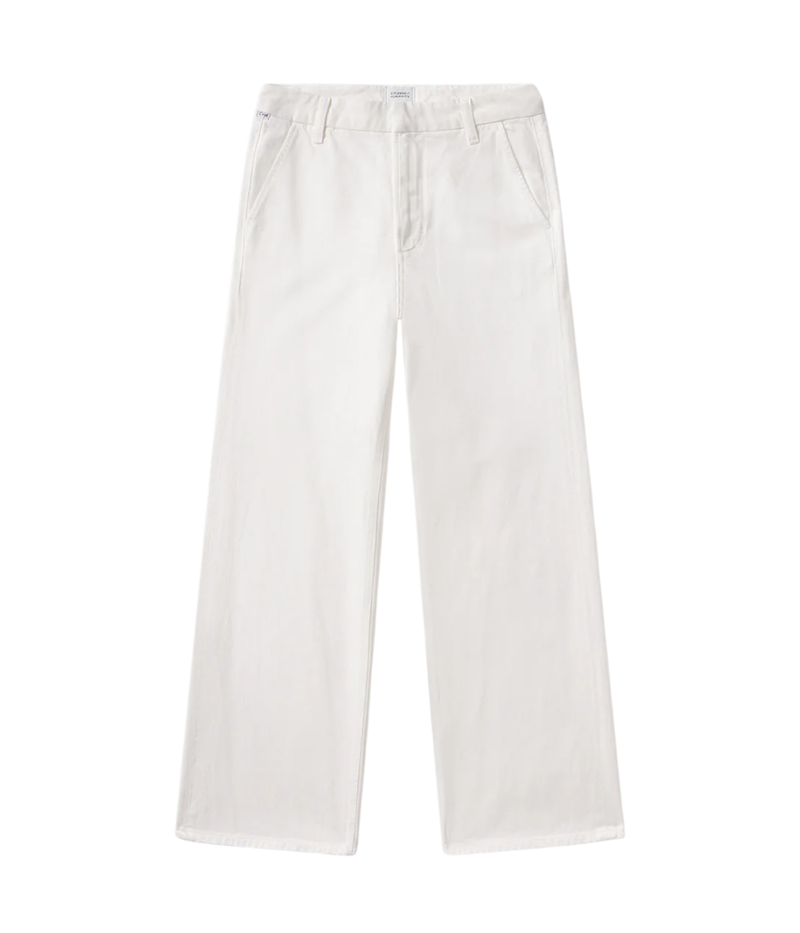 Citizens of Humanity Annina Pocket Trouser in Soft White – Flat lay view highlighting high-rise waist and wide-leg silhouette in soft white denim.