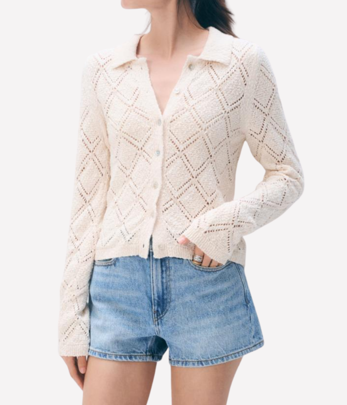 Cotton Pointelle Shirt in Ivory