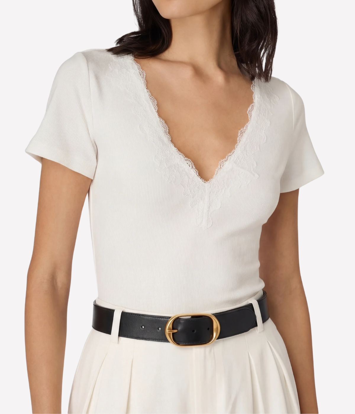 Sana Rib Knit Tee in WHITE