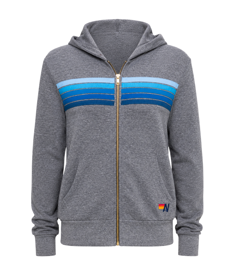 5 Stripe Zip Hoodie in Heather Grey & Blue