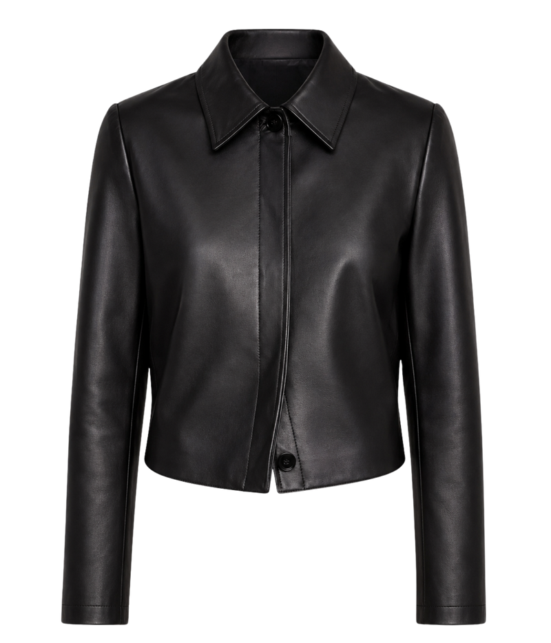 Leather Cropped Jacket in Black