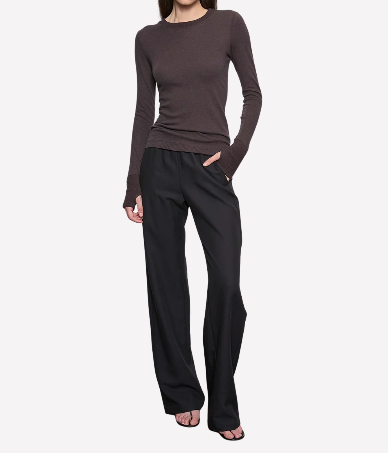 Cashmere Easy Cuffed Crew in Dark Brown