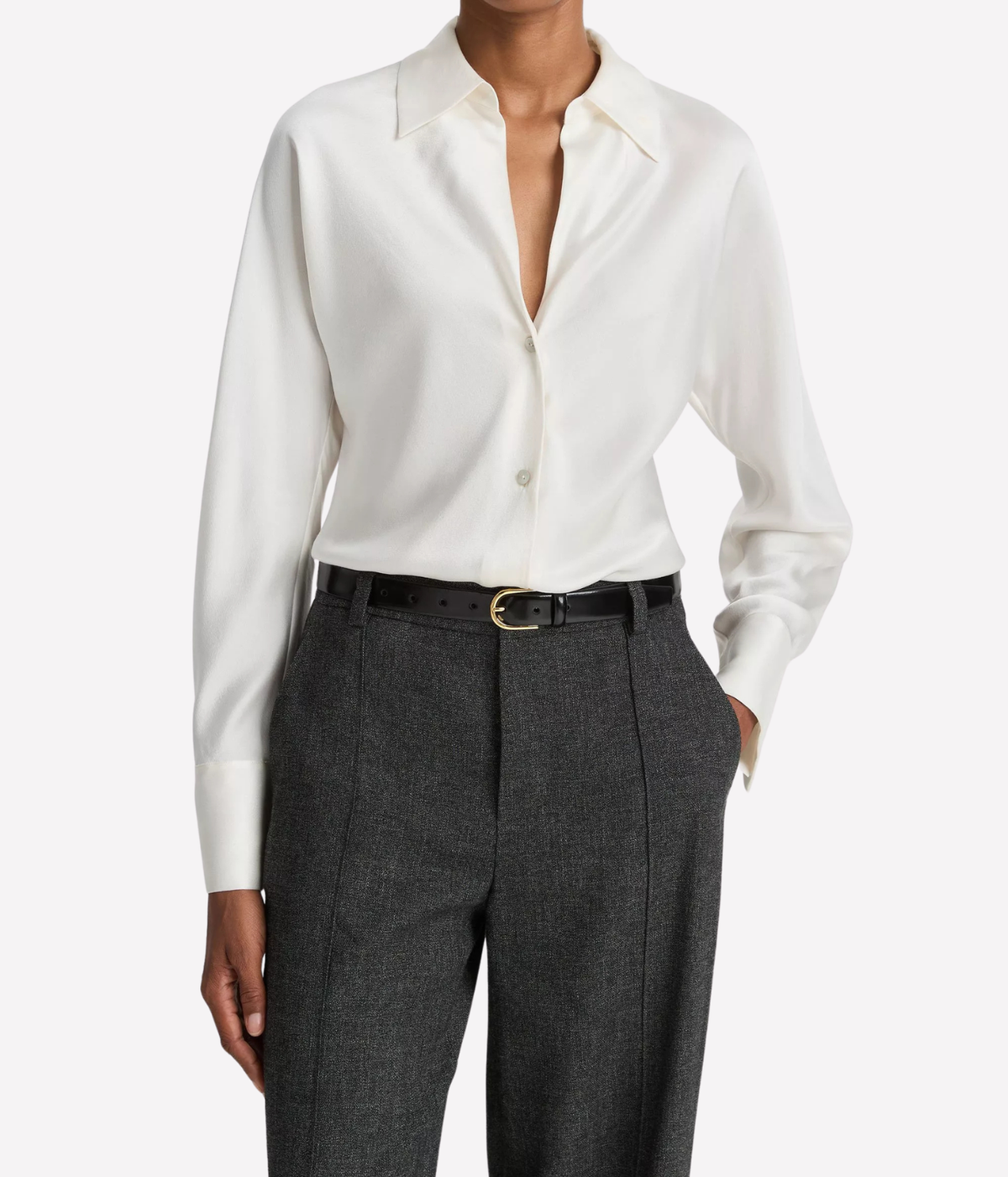 Bias Long Sleeve Blouse in Off White