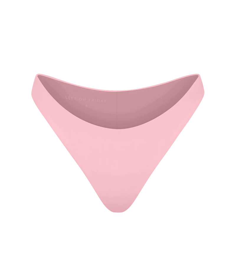 A single pink bikini bottom photographed flat - Left On Friday, Dip Bottom In Delight
