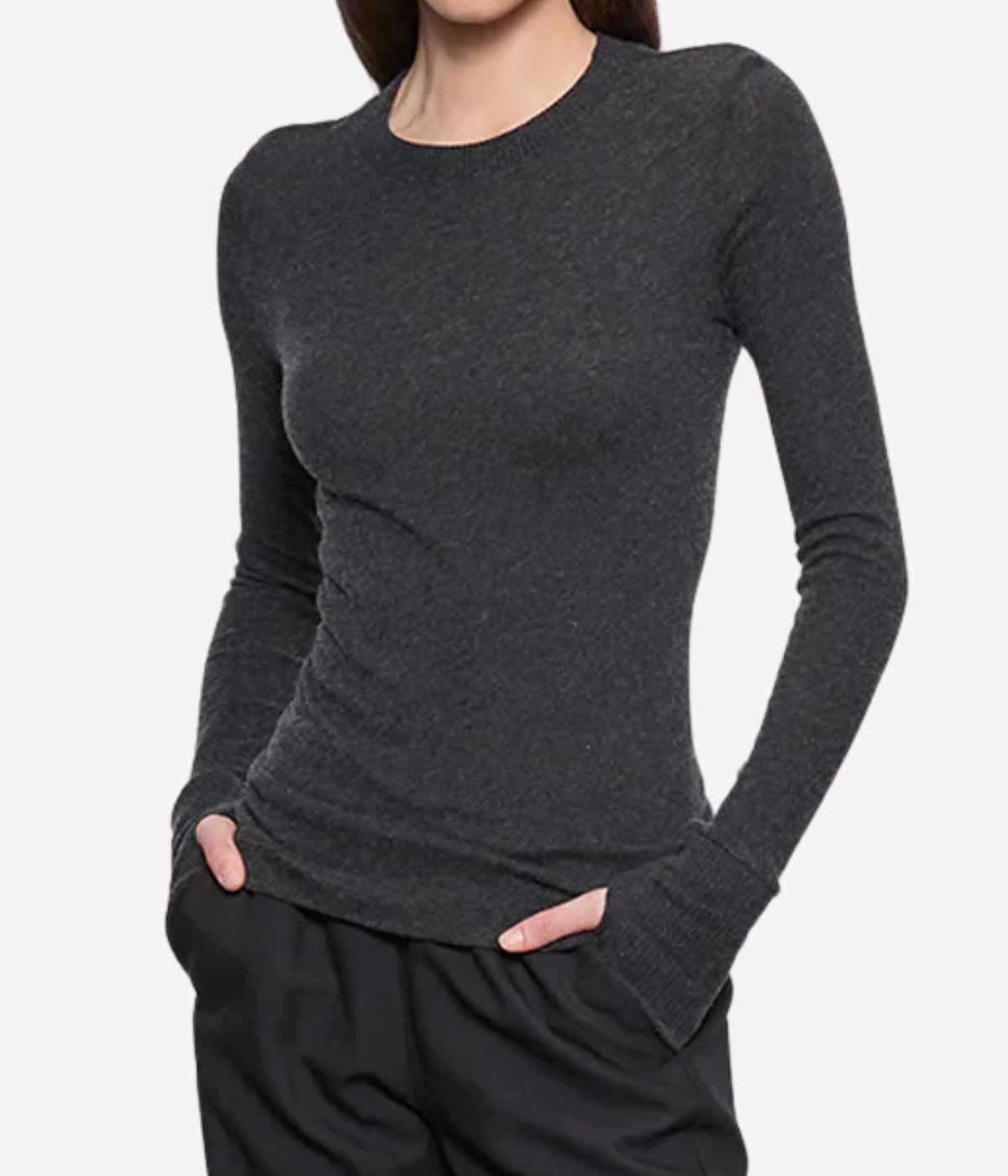 Cashmere Easy Cuffed Crew Top in Charcoal