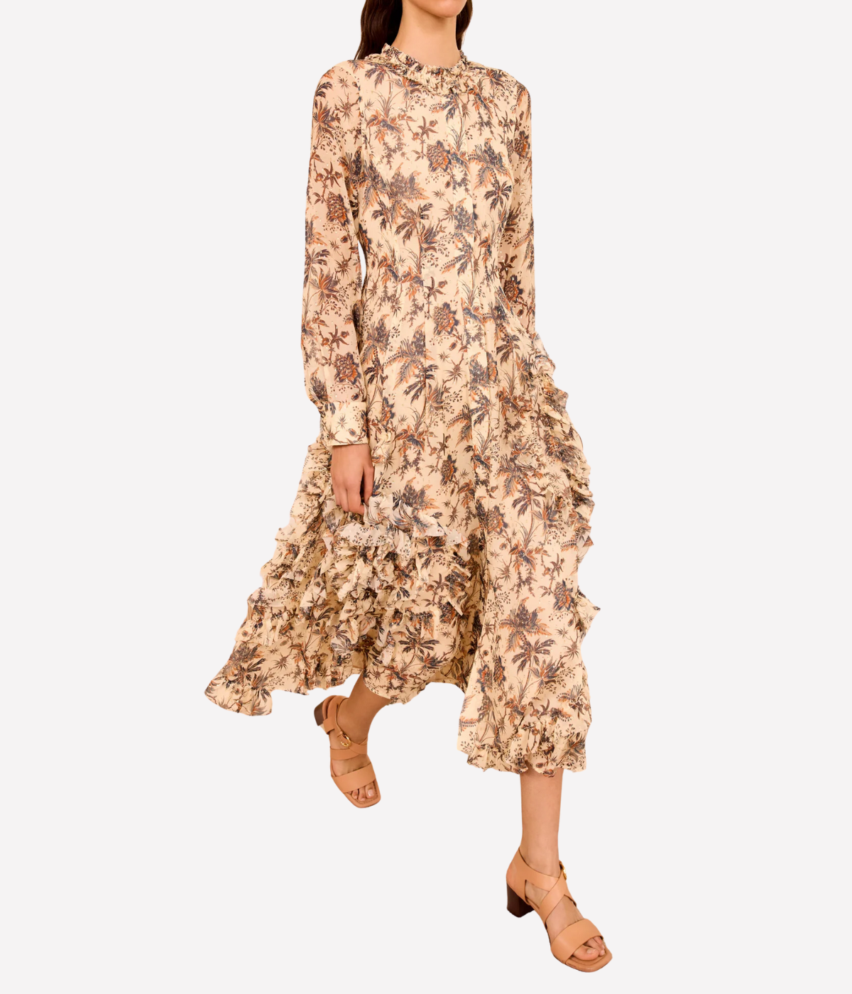 Rhea LS Shirt Dress w/ Ruffle Skirt in Cameo